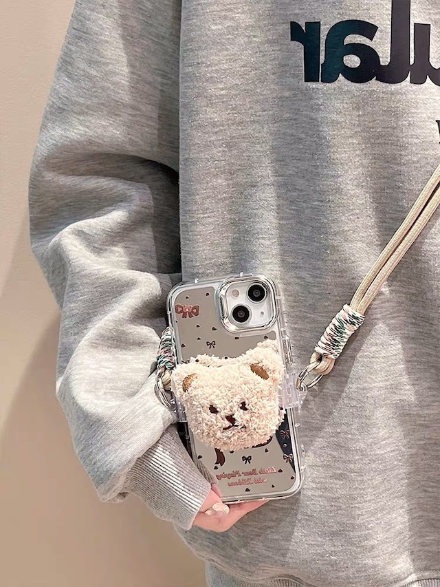 iPhoneケース iPhone15 iPhone14 ショルダーストラップ スマホショルダー くま 動物 挟む かわいい スマホケース おしゃれ 韓国 2650