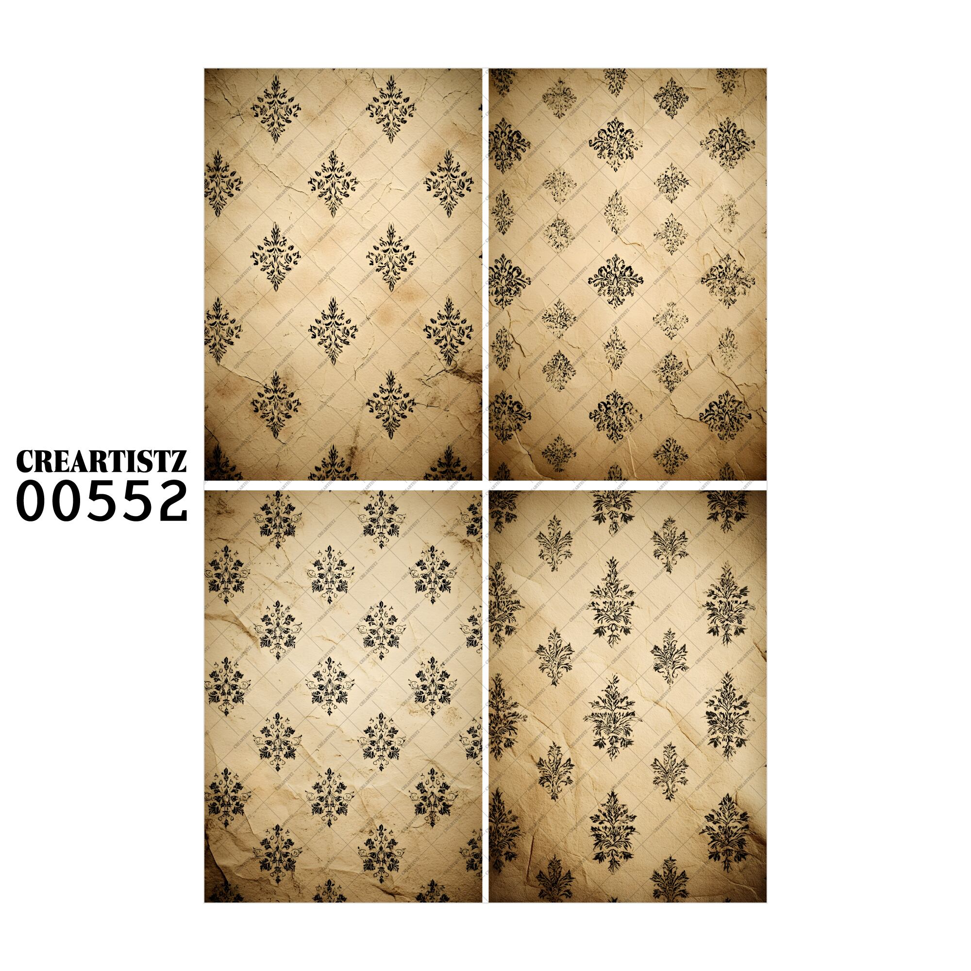 00552 背景 コラージュ素材 オリジナル 12枚セット (4種類×3枚) ペーパー/ステッカー CREARTISTZ