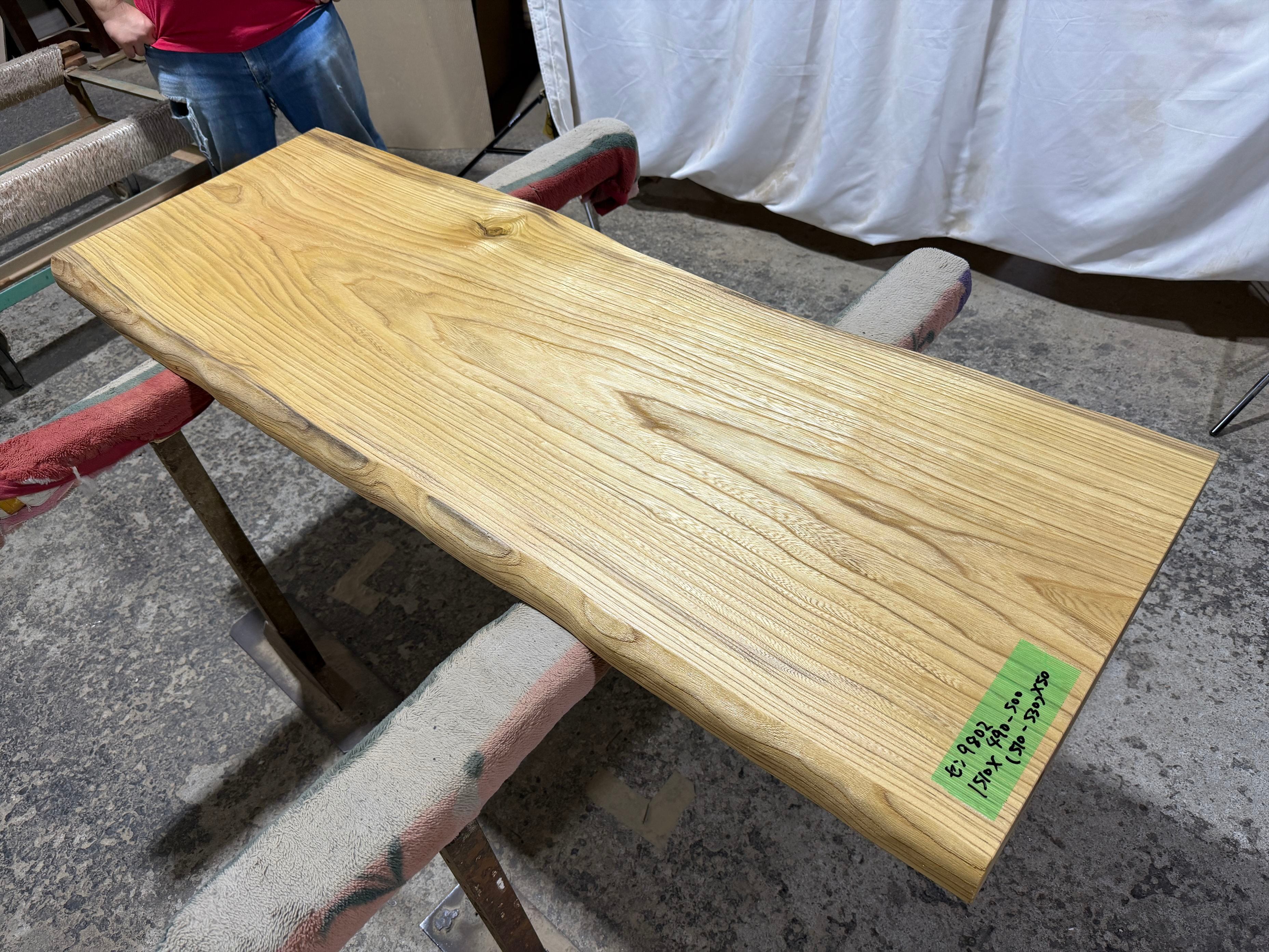 セン9802 欅 一枚板無垢 乾燥材 1510x490-500x50mm カウンター 棚 テレビ台 花台 DIY 窓台