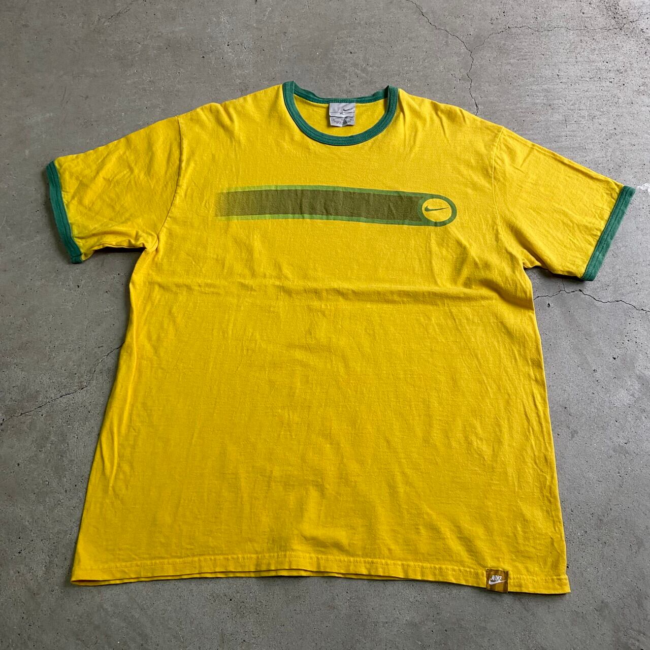 00年代 NIKE ナイキ スモールスウォッシュロゴ プリント リンガーTシャツ メンズXL 古着 00s ビンテージ ヴィンテージ イエロー  グリーン 黄色 緑色【Tシャツ】【VC】【SS2207】 | cave 古着屋【公式】古着通販サイト