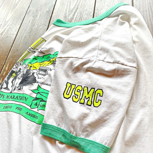 90s   USMC 〝 Marathon Tournament 〟 INK GRABBAprint  Ringer T-Shirt