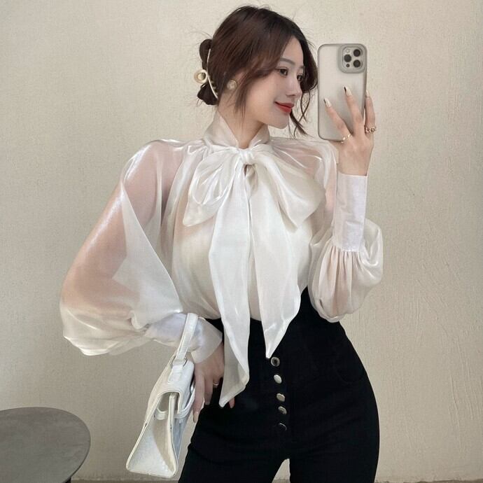 スプリングスタイルリボンシャツ ルーズトップス レディース ロング 春物 YY-ファッション13227722207