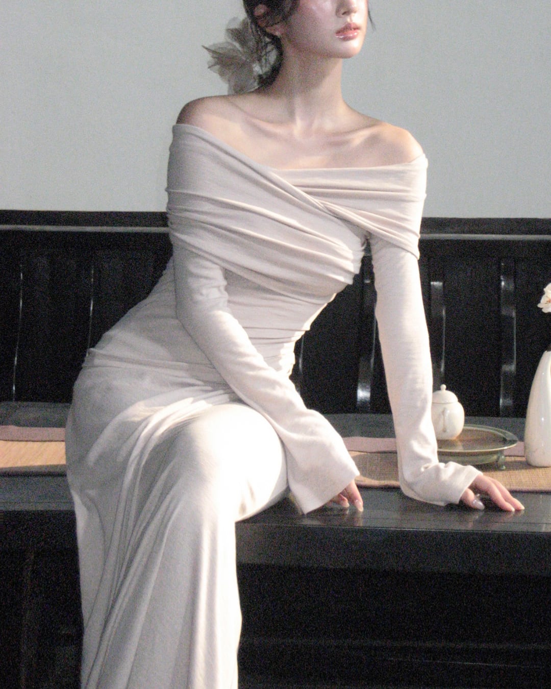 ドレープデザインオフショルダーセットアップ A25183