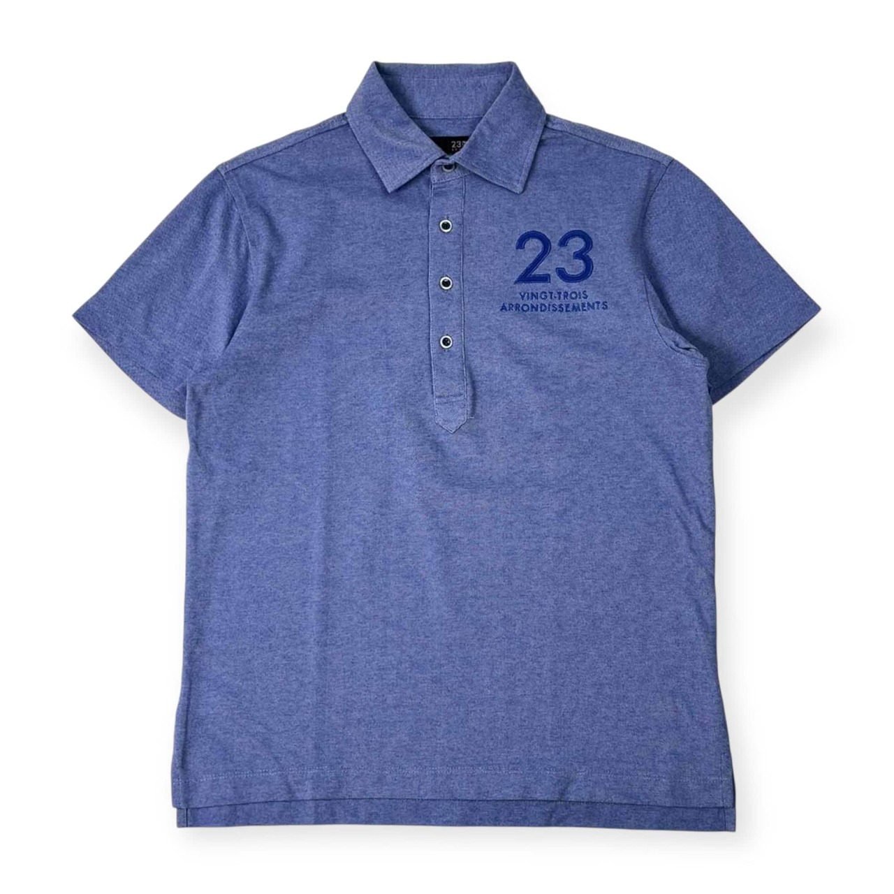 23区 SPORT ニジュウサンク スポーツ 刺繍 デザイン 鹿の子 半袖 ポロシャツ M/ブルー系 メンズ ゴルフ