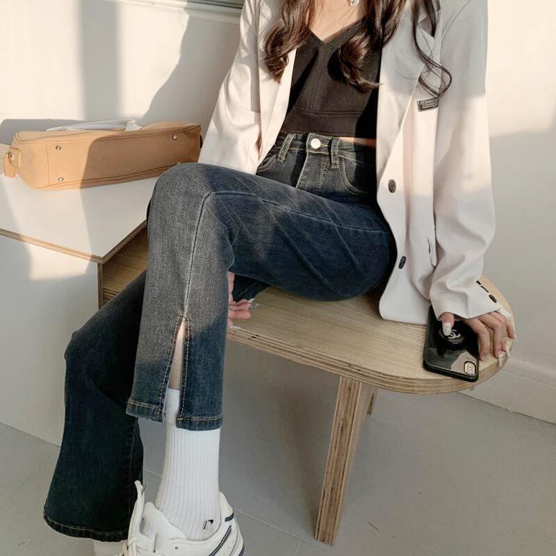 スプリングオータムジーンズ ハイウェストパンツ ストリート 春物 秋物 試着室14572151232