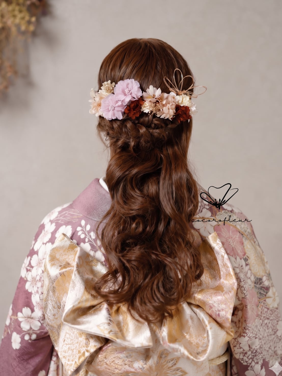 【シフォンフラワー髪飾髪飾り パープル】 成人式 卒業式 結婚式 k-0092