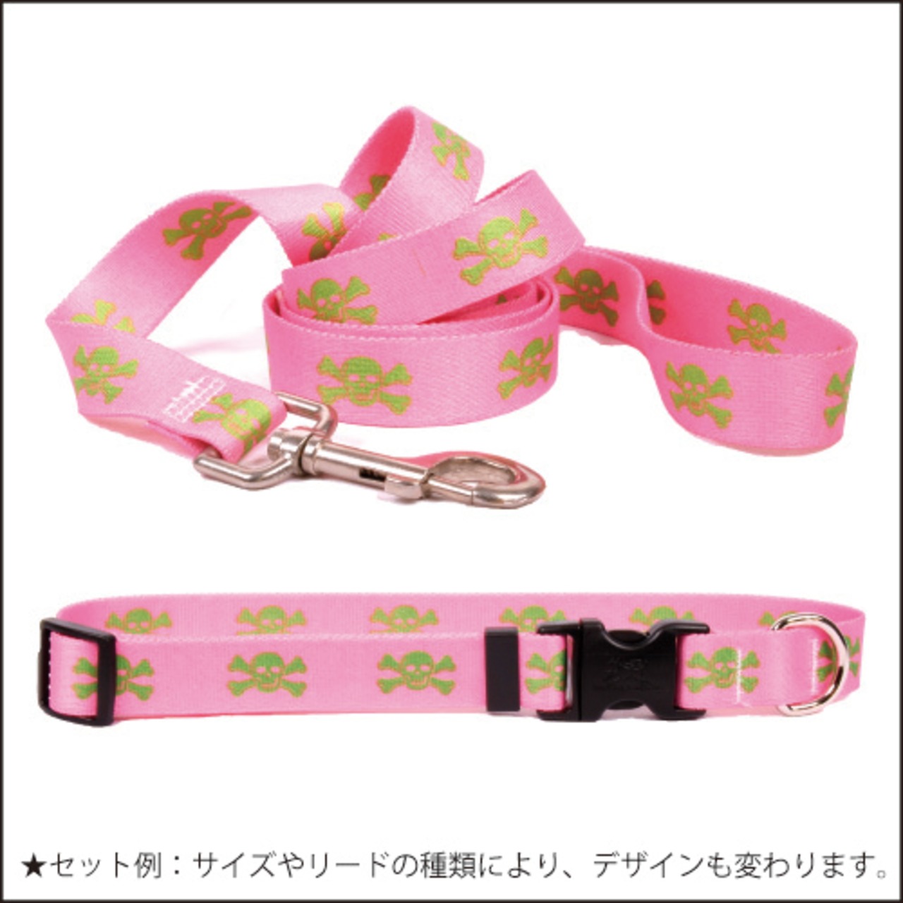 Pink & Green skulls 首輪＋リードセット Lサイズ - Yellow Dog Design