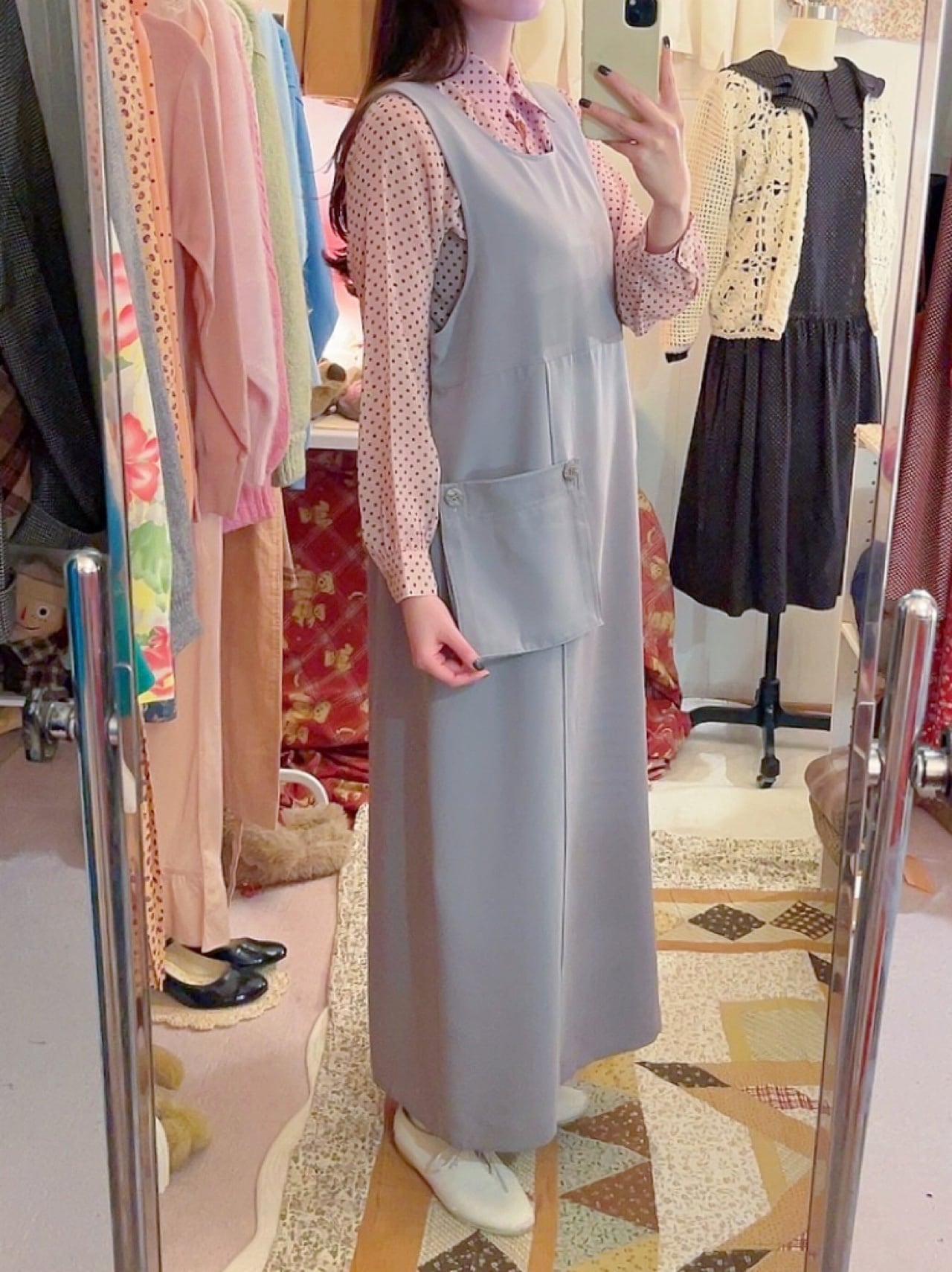 removable pocket gray jumper skirt