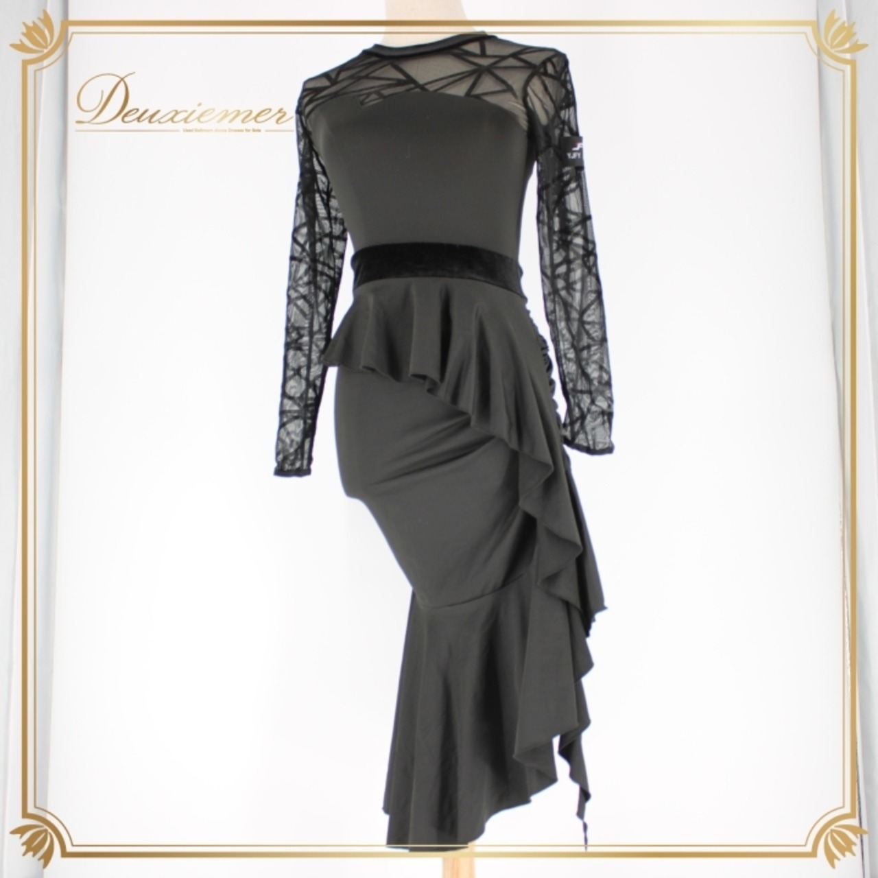 社交ダンス 衣装 ラテン スタンダード ドレス ワンピース レッスンウェア パーティドレス レディース YJFY ブラック系 黒 レース 長袖 107cm 着丈 ストレッチ ファスナー 伸縮性 女性用 おしゃれ パーティー ダンス用 体型カバー 上品 レディス ルーズフィット イベント用 フェミニン シンプル スタイリッシュ 通気性 体型別デザイン 特別な日 アシンメトリー