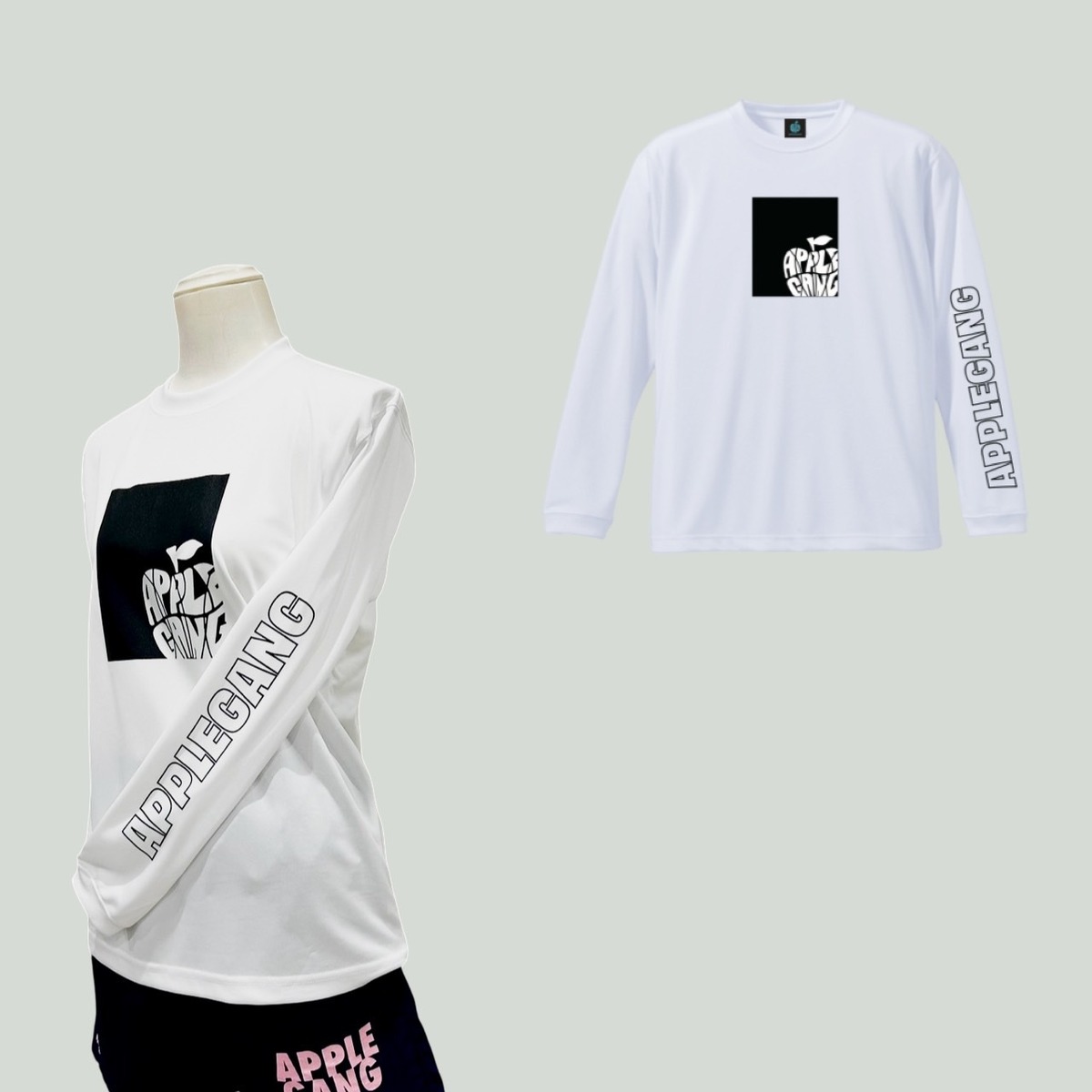 アームデザイン2 ロングTシャツ ホワイト×ブラック | APPLEGANG
