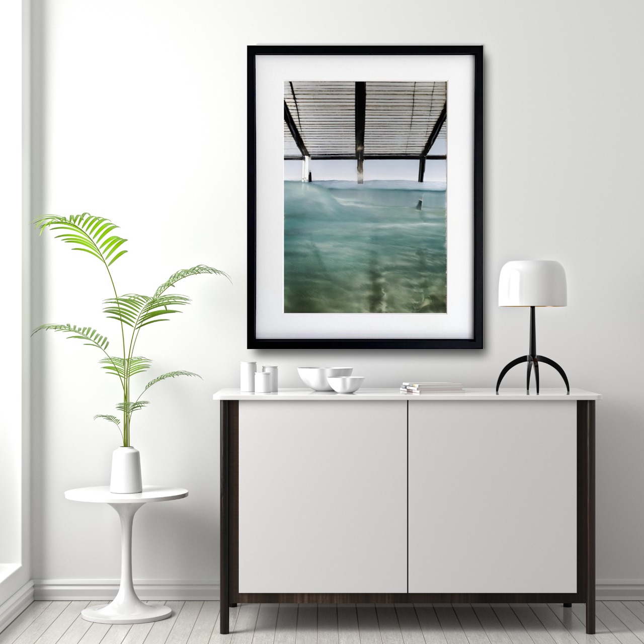 Under Pier Silence｜海と静寂を描くモダンアートポスター｜透明感あるブルーが癒しと洗練をもたらすインテリアA4ポスター