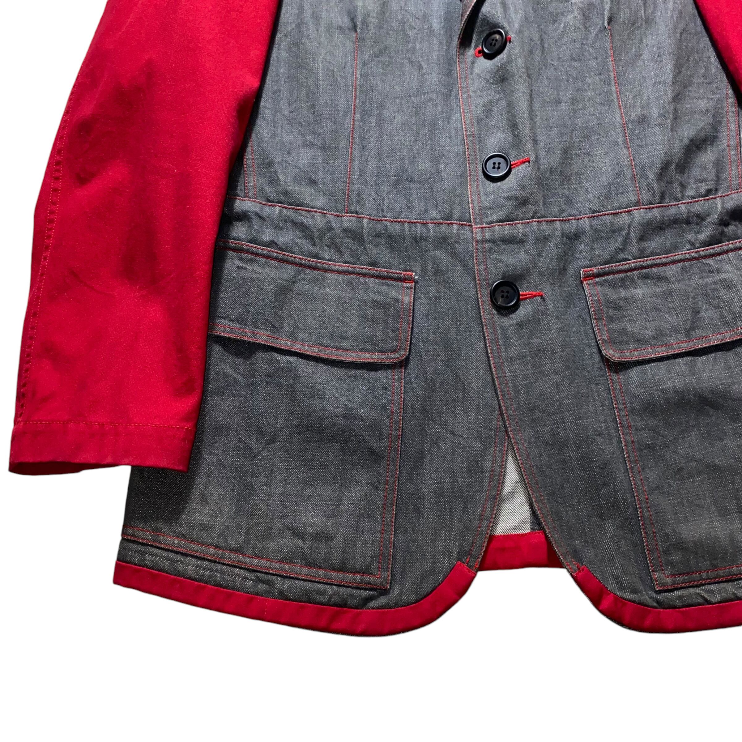 2003SS ISSEY MIYAKE MEN red switching black denim tailored jacket