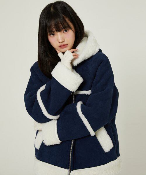 新品】NKNIT vegan mouton hooded zip jacket