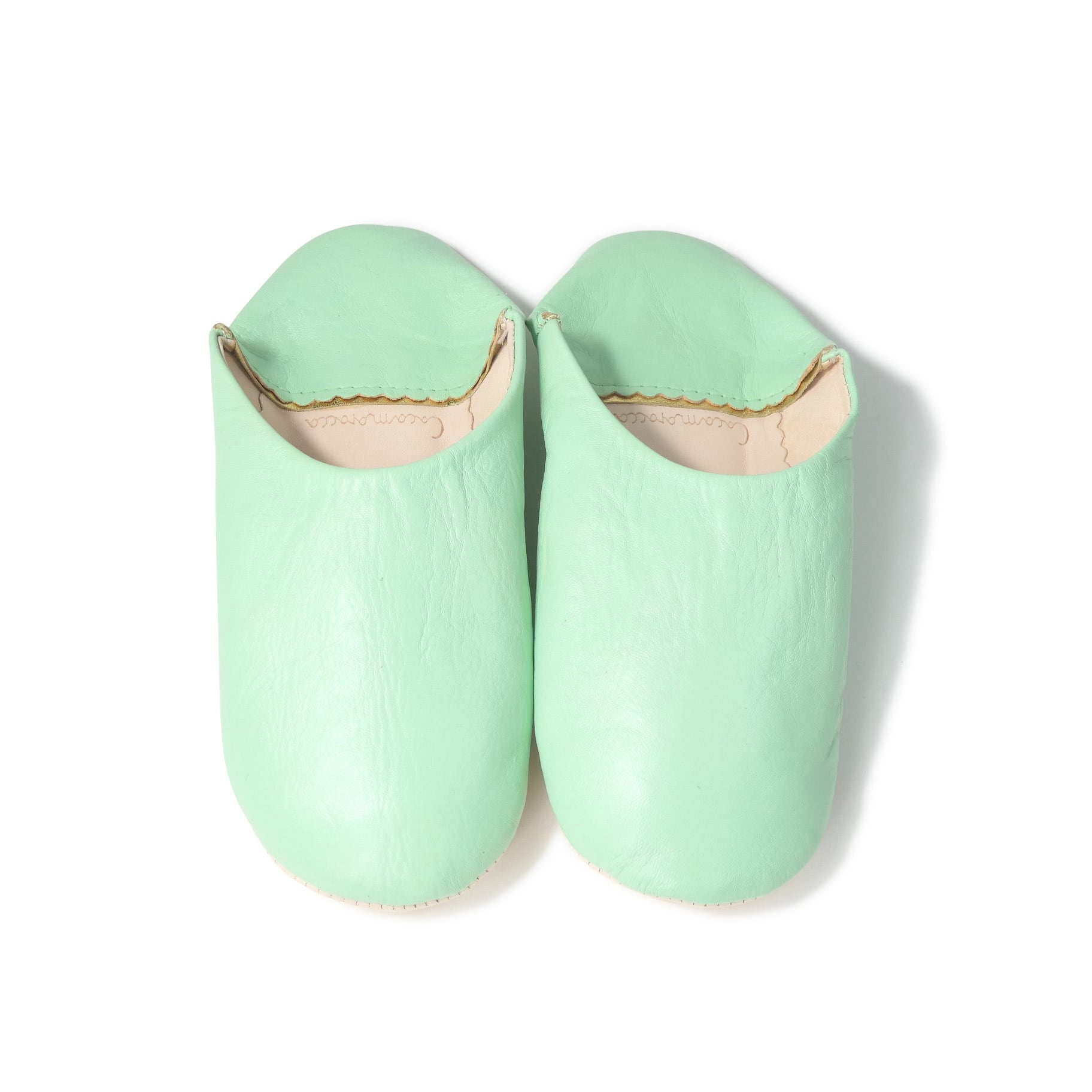 受注生産 スカイエメラルド(プレーン)レザー バブーシュ スリッパ