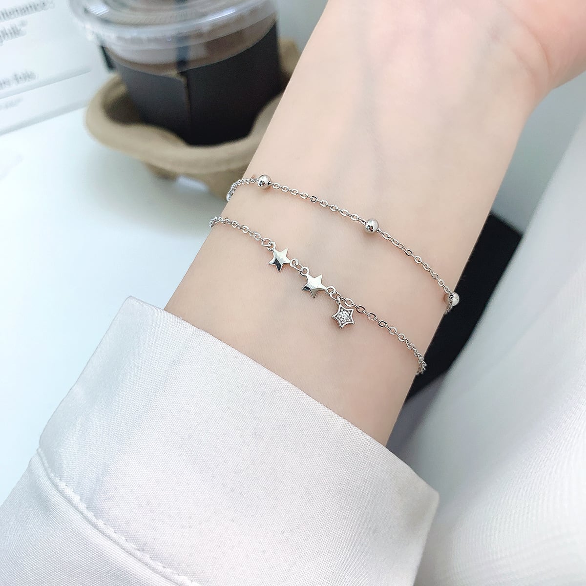 二重 星ブレスレット レディース ジルコン シルバー925 ジュエリー