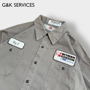 G&K SERVICES ワークシャツ 長袖シャツ WYMAN GORDON ワイマンゴードン 企業ロゴ 星条旗 ワッペン 3XLビッグサイズ US古着