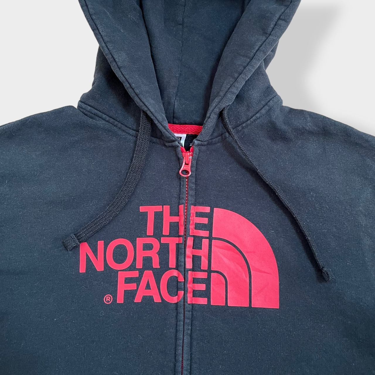 【THE NORTH FACE】ロゴ プリント パーカー フルジップ ジップアップ スウェット フーディー hoodie アウトドア M 黒 ノースフェイス us古着