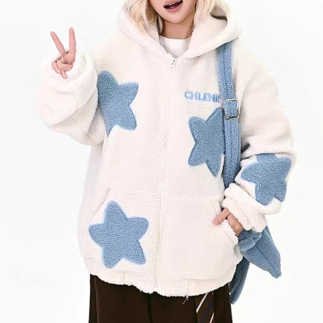star x ribbon boa hoodie jacket　スター×リボンボアフーディジャケット　J1647