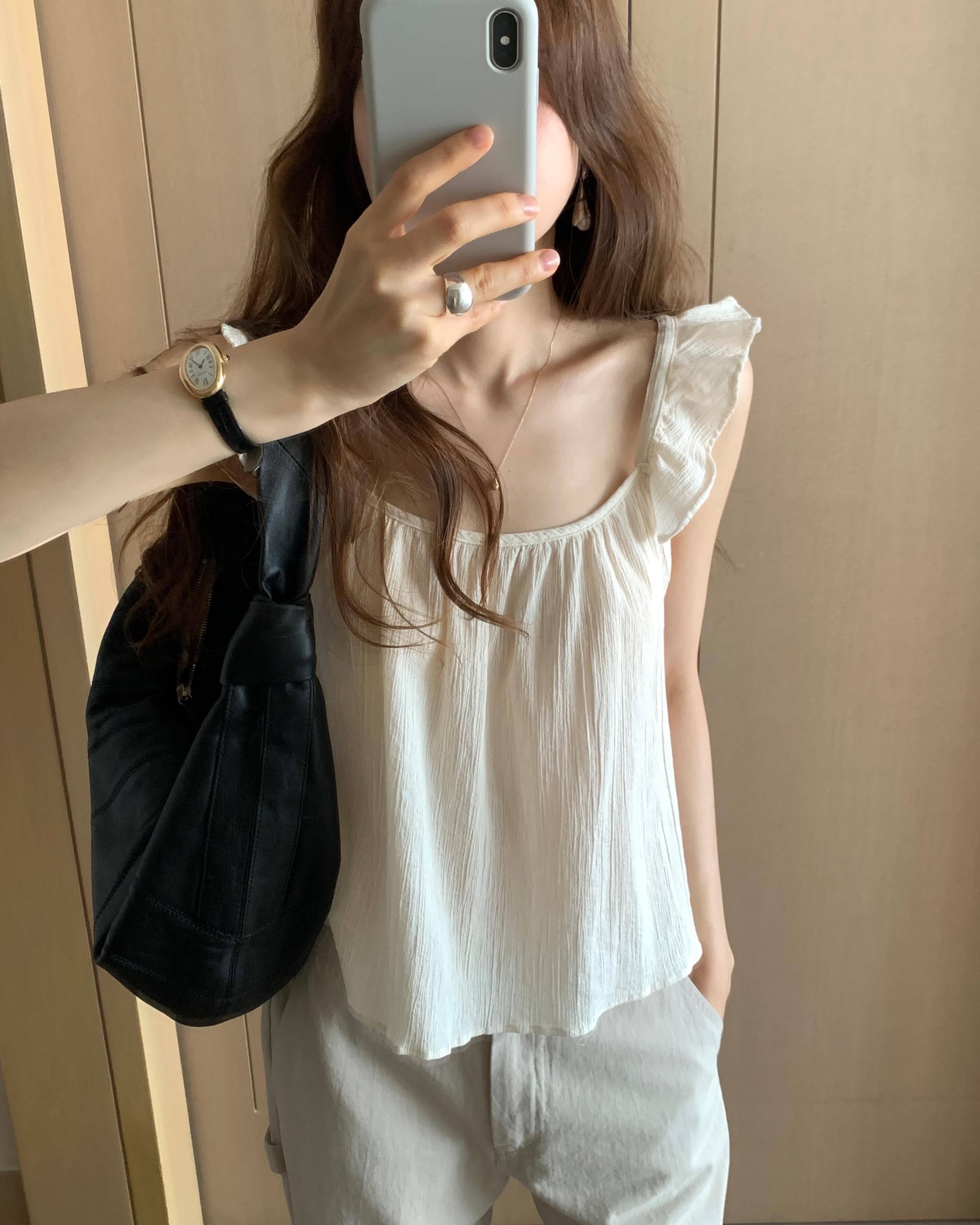 (即納) ounce / Any frill blouse / cream