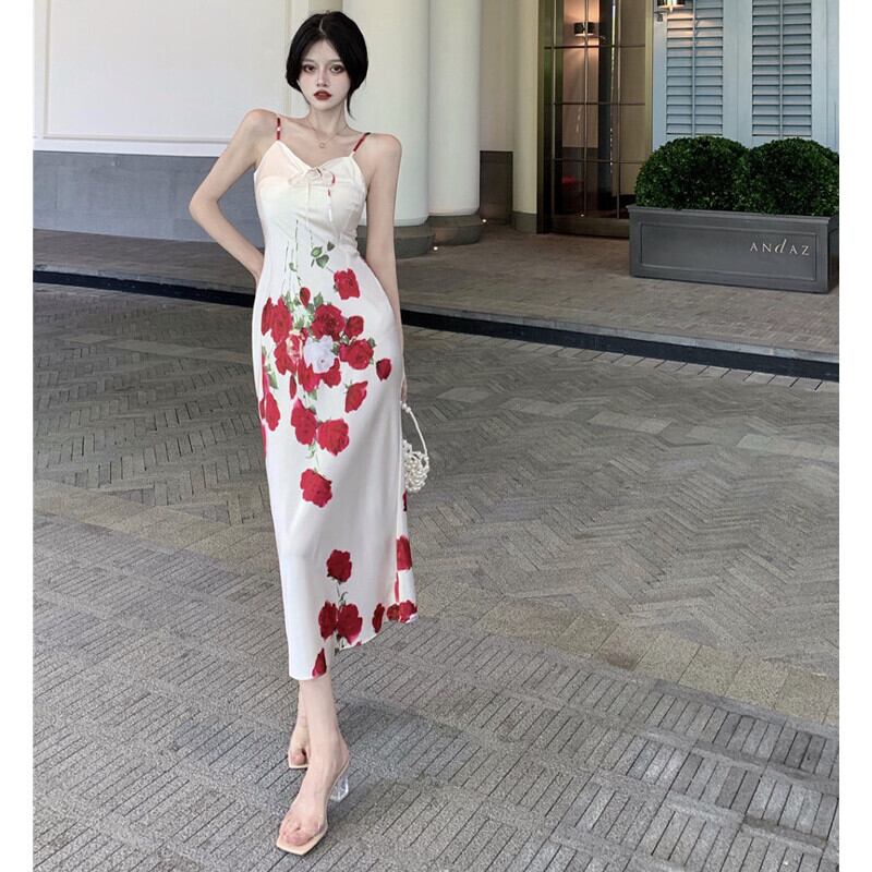 フローラルドレス サマースタンダードスカート ロング レトロ エレガント 夏物 花柄 ガールズファッション84835692059