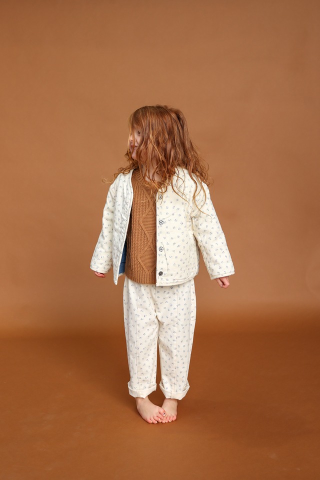 《即納》last 3-4Y GROWN/ Quilted Reversible Jacket- Denim&Garden