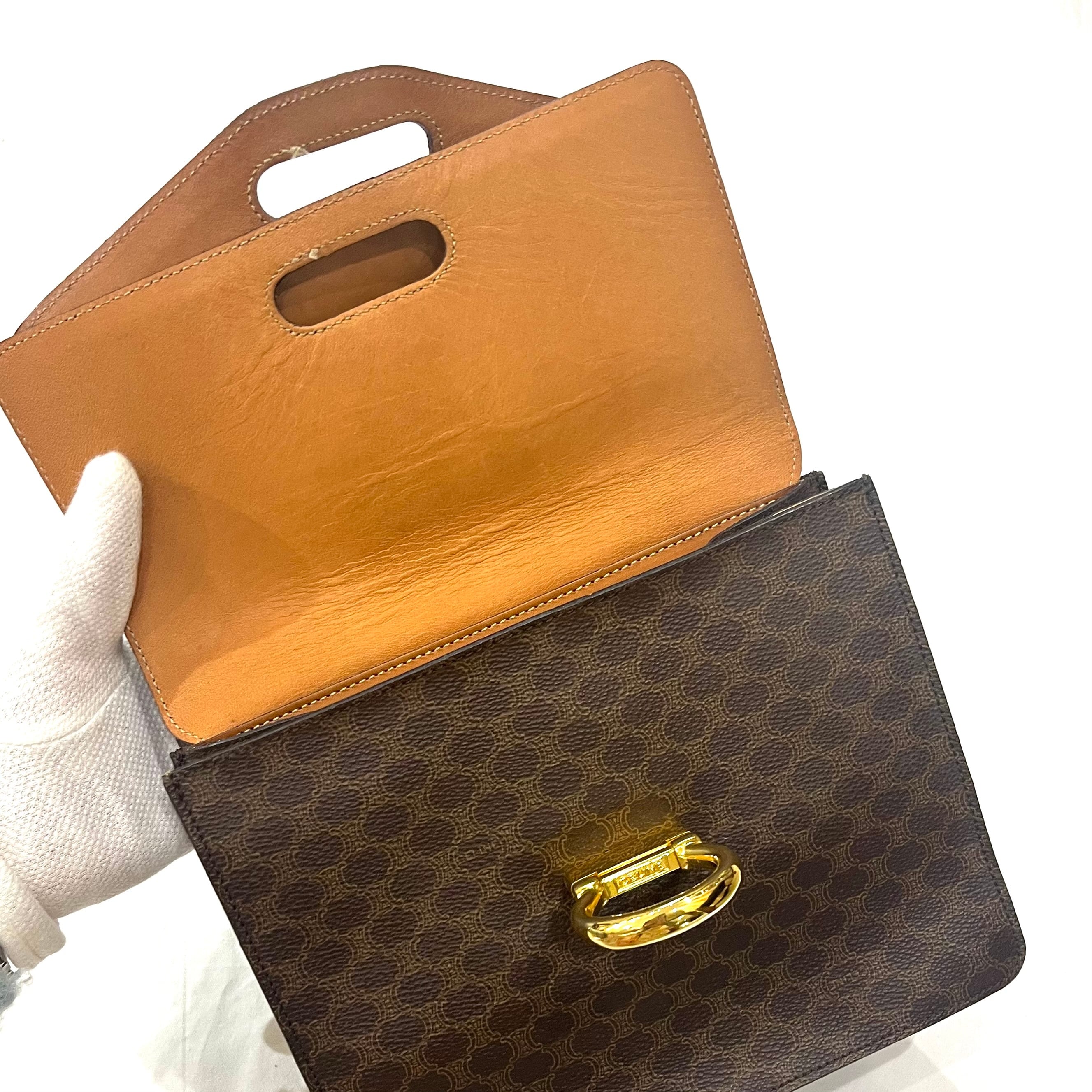 CELINE】 ヴィンテージセリーヌ マカダム柄 二重フラップ ハンドバッグ