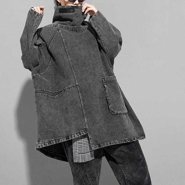 【TR3010】〈Unisex〉Denim Loose High-Neck Shirt