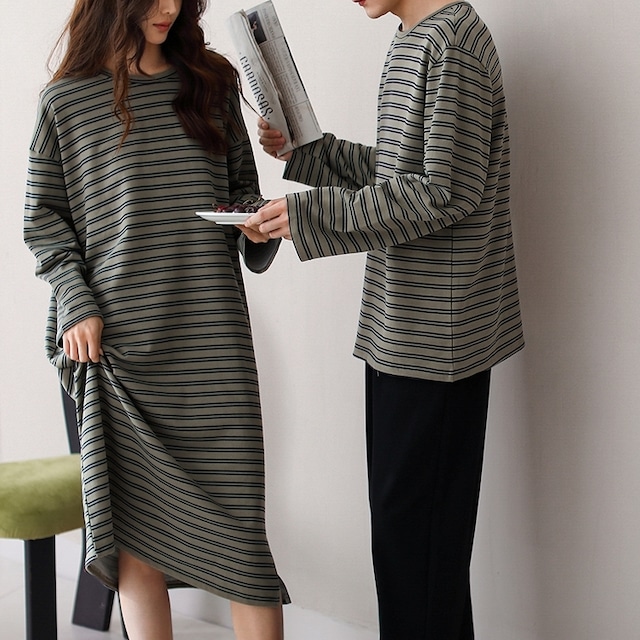 【ladies】round-neck stripe pattern roomwear p946