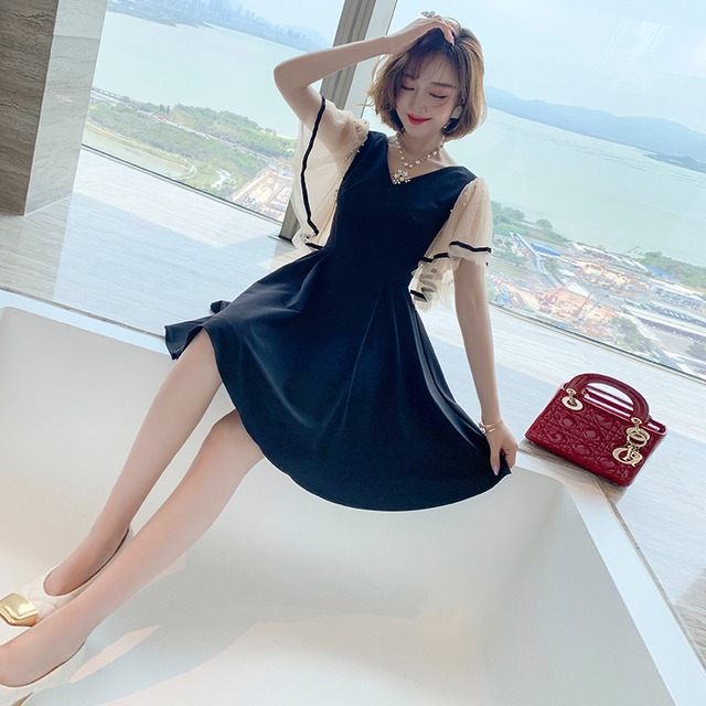 スタイルVネックウェストAラインドレス スプリングサマー 春物 夏物 ステッチ MIUCO27618007451