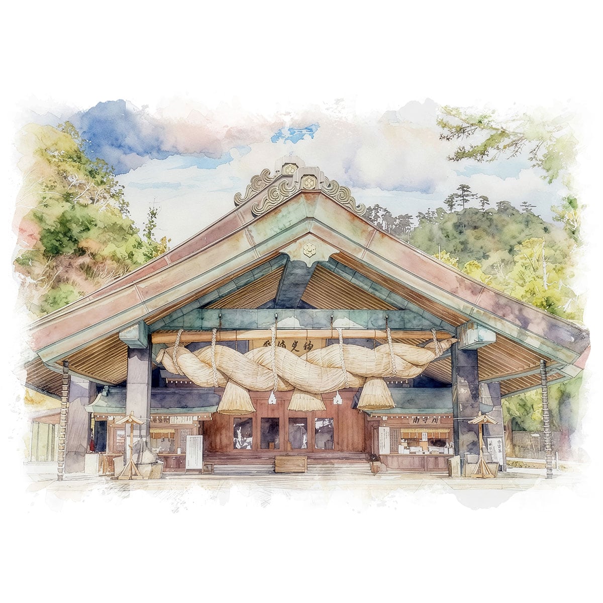 絵画 日本 島根県出雲市 出雲大社の風景 インテリアアート額付き 水彩画・油絵風 WAT0114