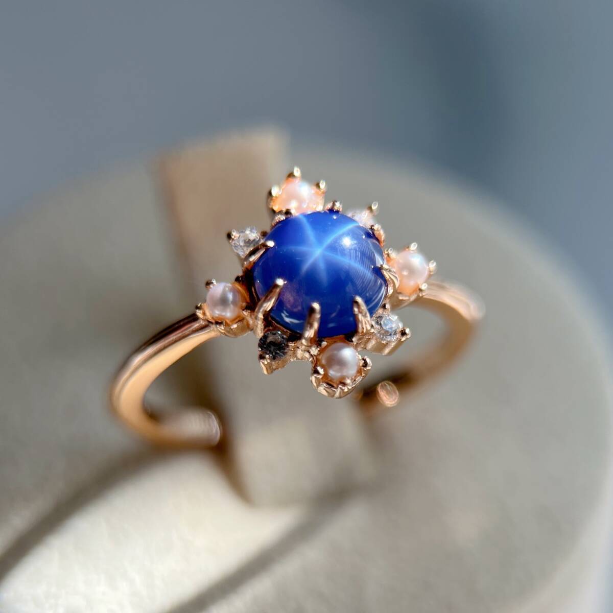 合成スターサファイア スノーフレークリング silver925製