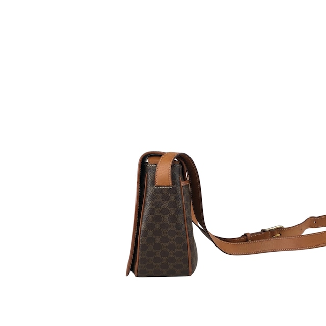 CELINE セリーヌ ショルダーバッグ ブラウン マカダム ブラゾン型押し PVC レザー フラップ vintage ヴィンテージ オールド 6pmbjw