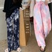 【日本倉庫即納】 タイダイ染め ワイドパンツ レディース ウエストゴム 部屋着パンツ 薄手