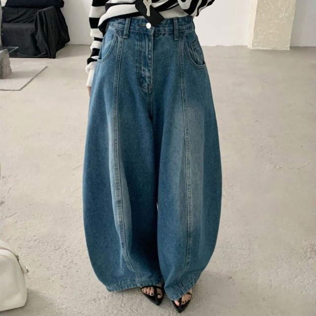 Front stitch curved denim pants 3 colors　V2522