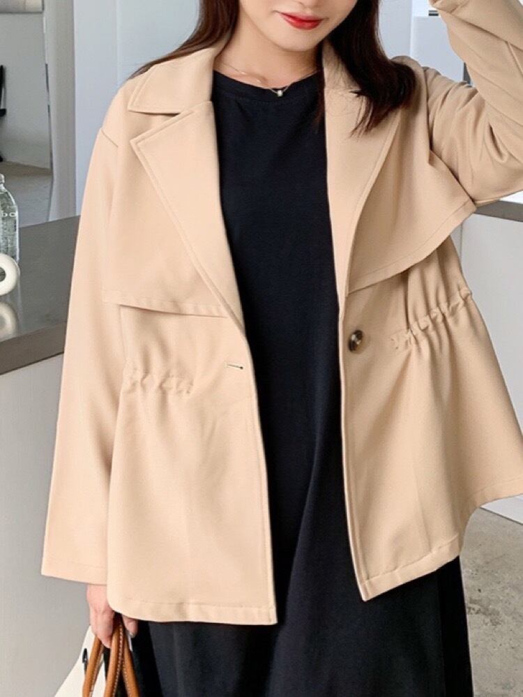 360度きれい見え ショート丈トレンチジャケット 大人かわいい シンプル 無地 フォーマル お呼ばれ 大きいサイズ 韓国 CH10341