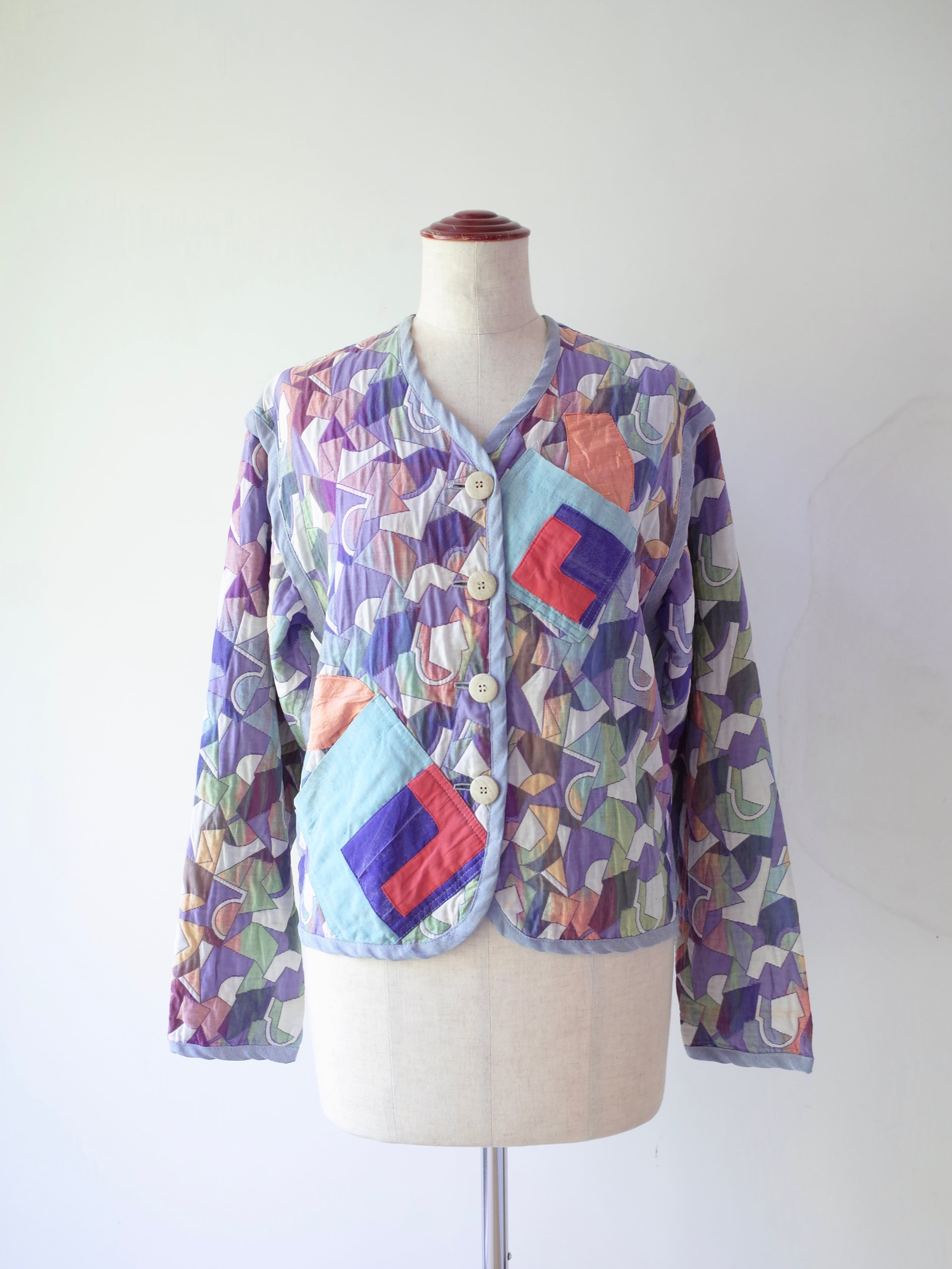 80s Geometric Pattern Quilted Jacket