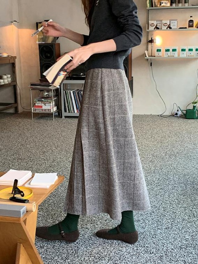 Gray plaid pleats skirt（グレープレイドプリーツスカート）c-589
