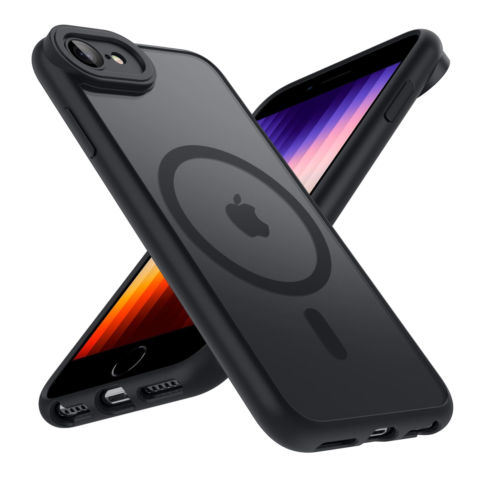 iPhone SE 第3世代 第2世代 ケース MagSafe対応【メインカメラカバー】 iPhone8/7 ケース マット仕上げ フロスト 耐衝撃 TPU+PC カバー ワイヤレス充電 ストラップホール付き 4.7インチ 対応 半透明黒