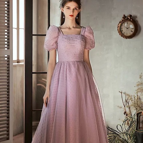 演奏会ドレス ビジュー パフスリーブ プリンセス イブニングドレス ラグジュアリー 発表会 演奏会 レディース フレアドレス 結婚式 ステージ衣装 ロング丈 ウエディングドレス カラードレス