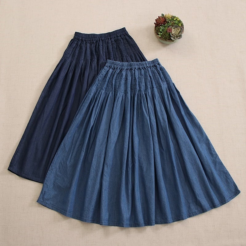 デニムギャザーフレアスカート W0765