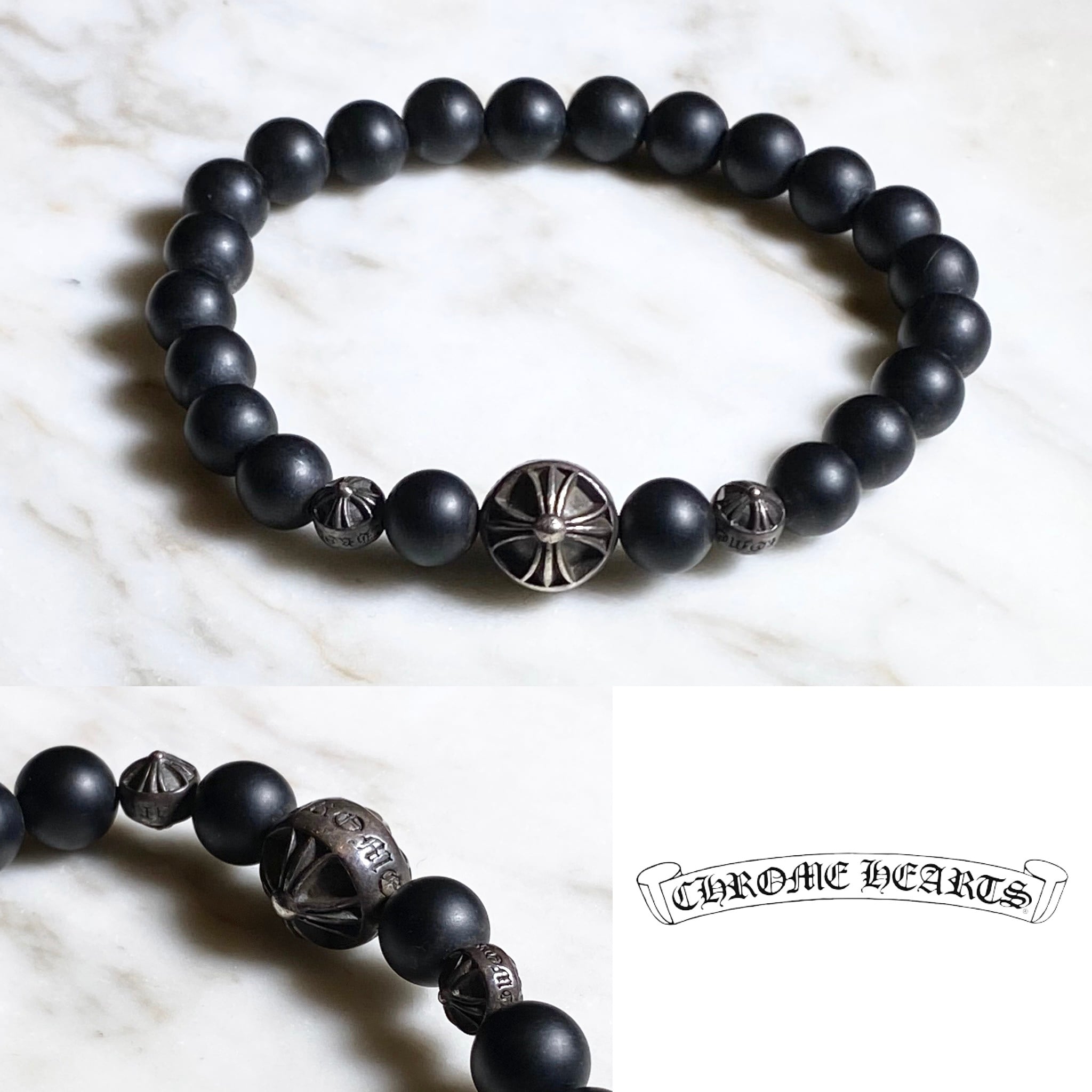 CHROME HEARTS black onyx beads bracelet | NOIR ONLINE