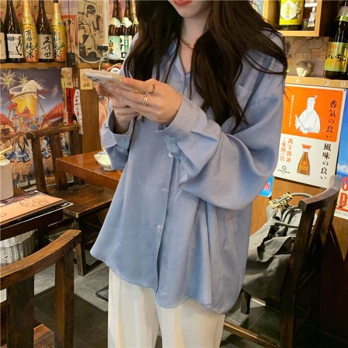 ルーズソリッド カラーシャツ トップス レディースカジュアルパンツ ソリッドカラー ドラファッションホール14409076742