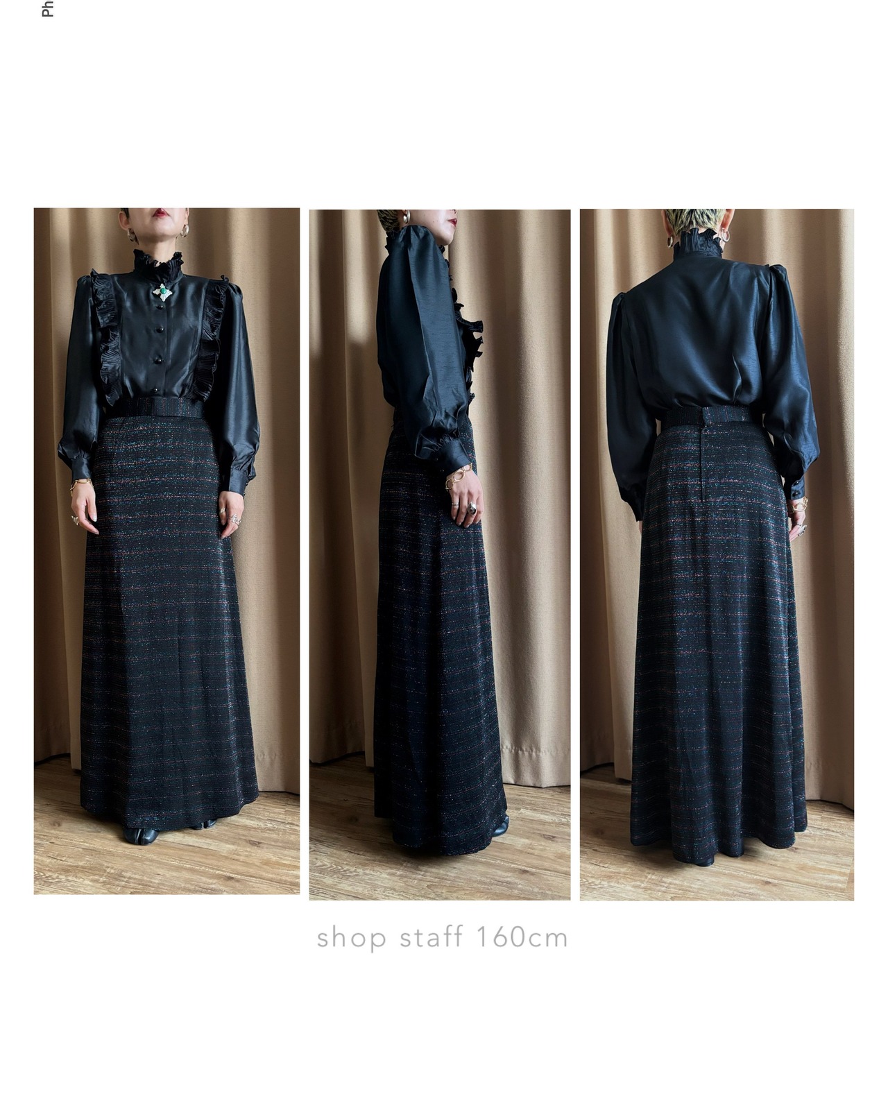 mode black frill shirt-4620-4【ブローチ付属商品】