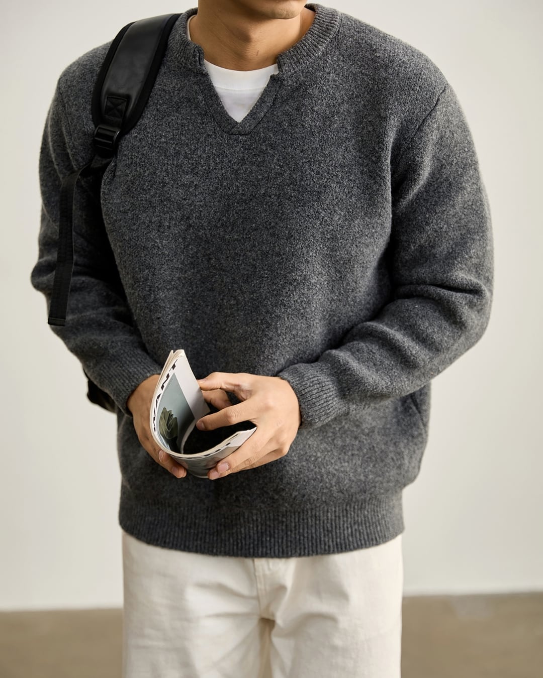 ウール混 Vネックニット 3色 A0039