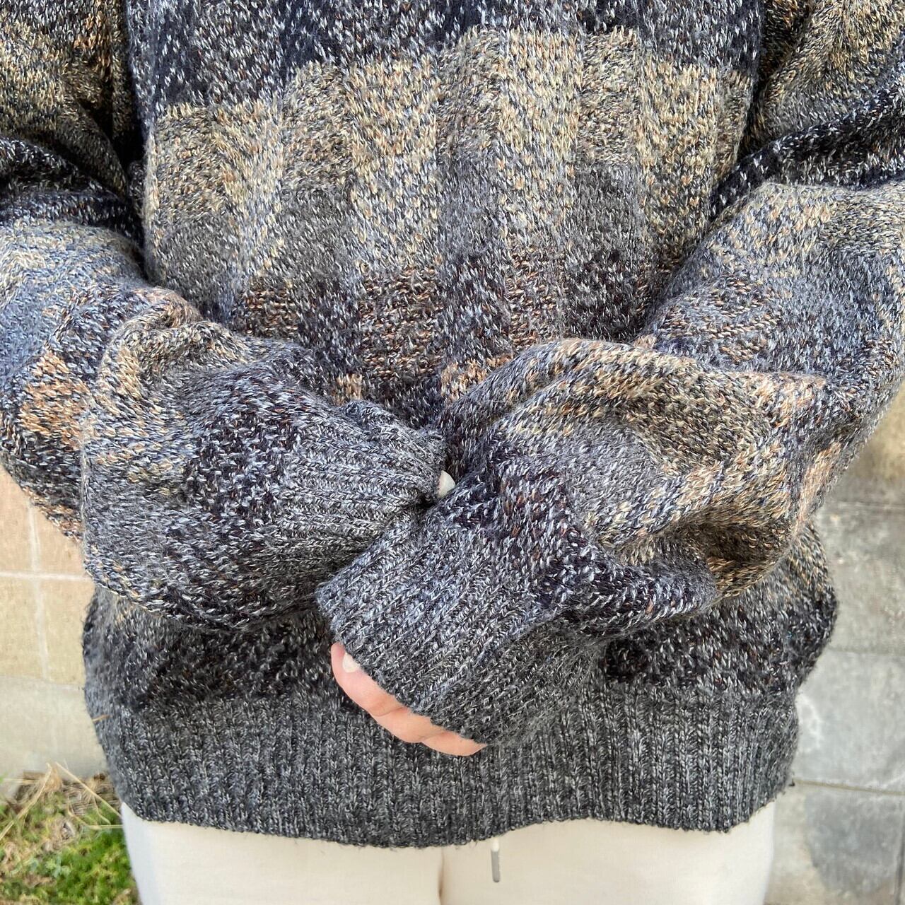 Town Craft タウンクラフト チェック柄 総柄 アクリル ニットセーター