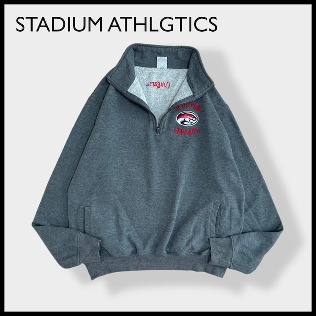 【STADIUM】カレッジ ヒューストン大学 Houston Cougars football NCAA フットボール 刺繍ロゴ ワンポイントロゴ バックロゴ ハーフジップ スウェット プルオーバー L US古着