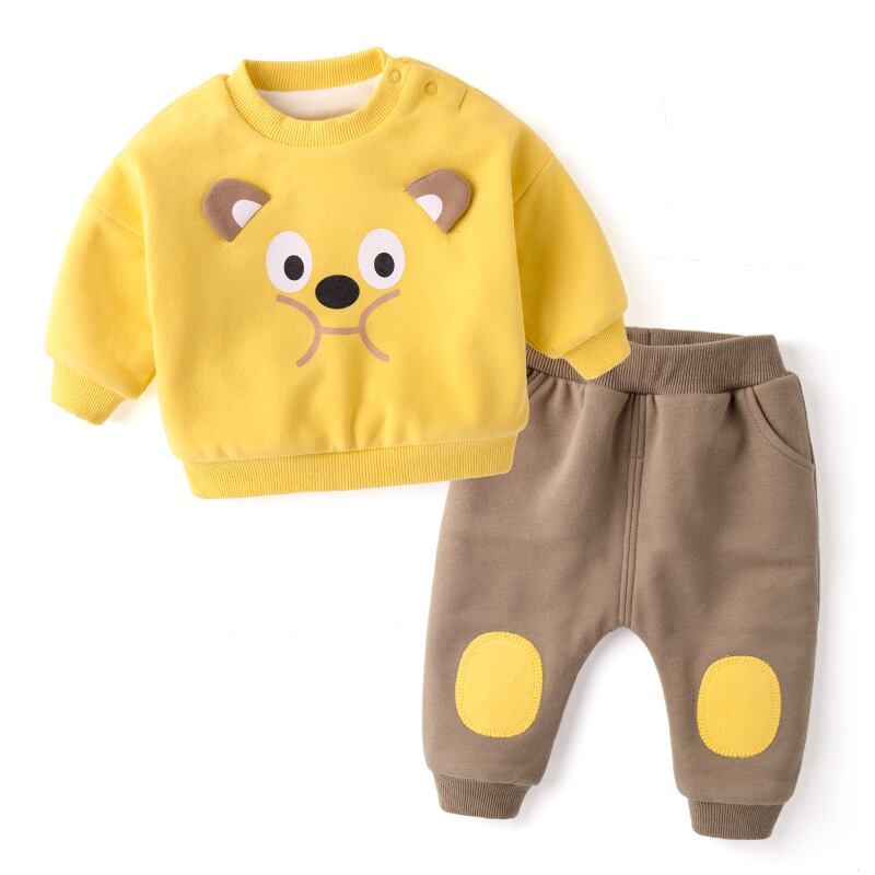 ベビースポーツスーツプラスベルベットベビー服男の子冬エインスタイルセーター子供新しい綿冬服 Duduベイビー2591392