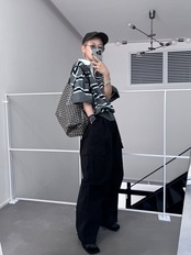 襟付半袖シャツknit/ボーダー