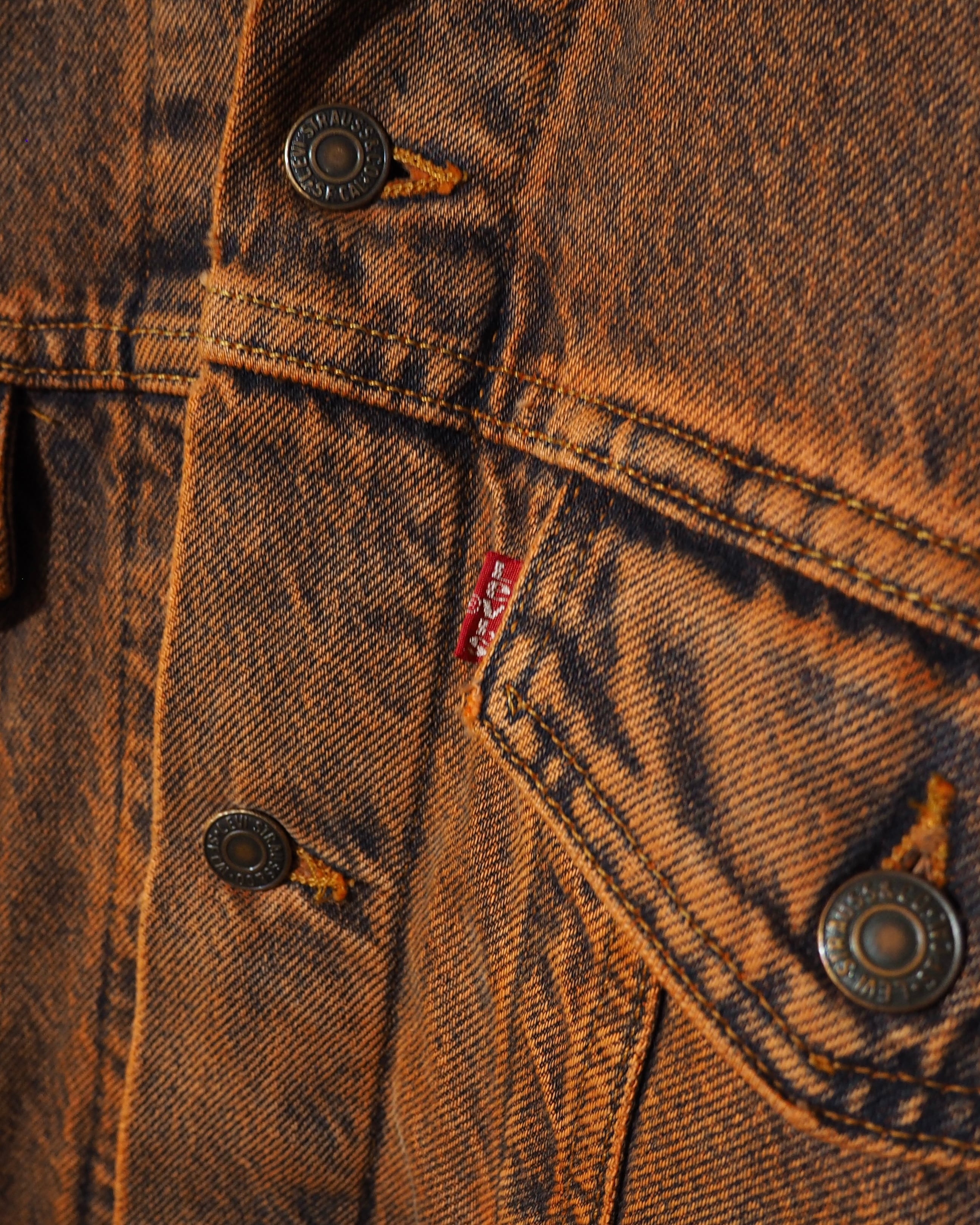 1990s " Made in USA - LEVI’S " Dark Orange Over Dyed vintage Denim jacket