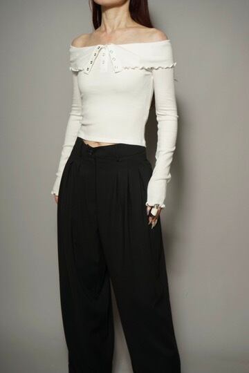 SNAP RIB OFF SHOULDER TOPS (WHITE) 2408-32-10 | HELK